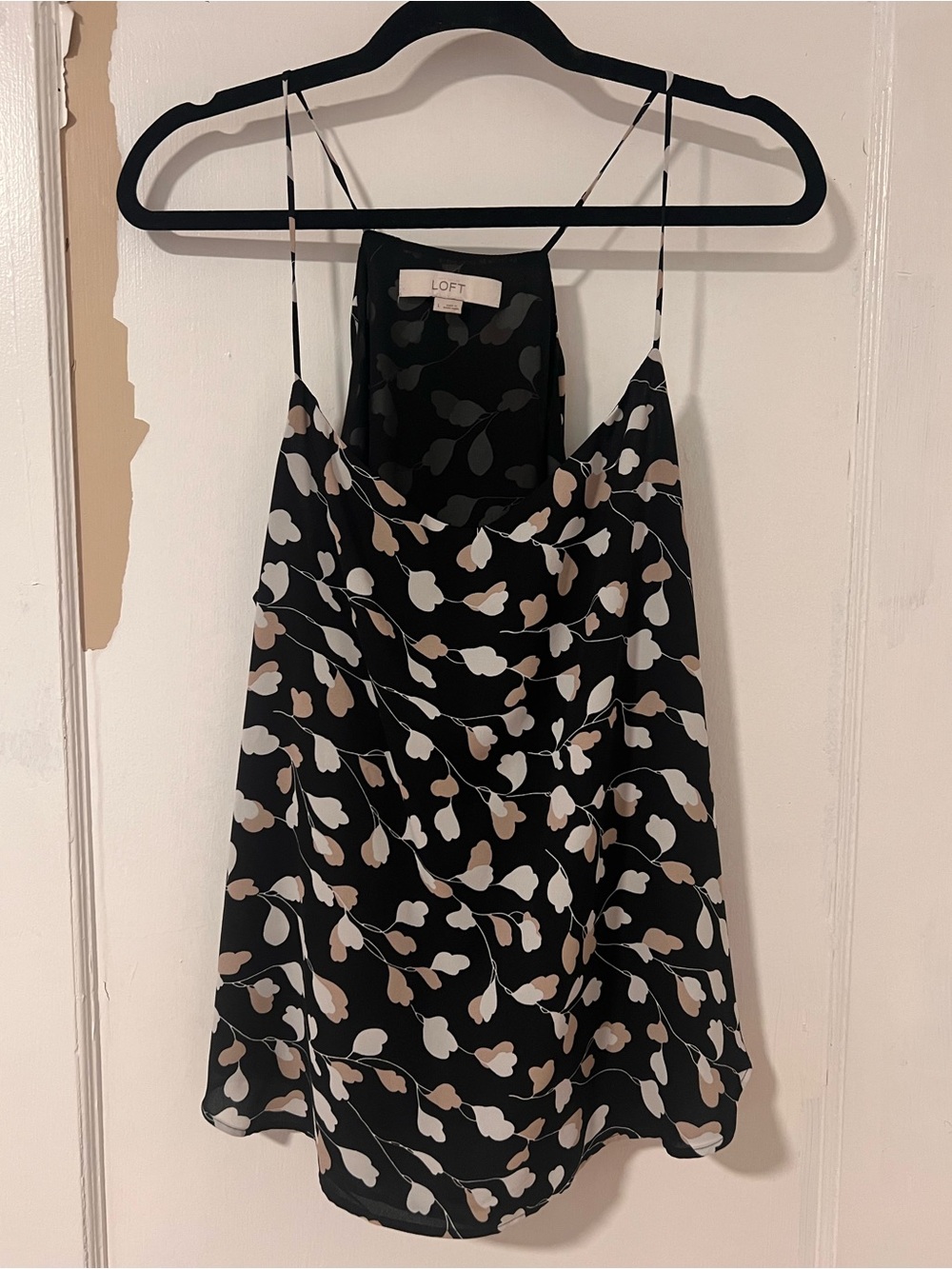 LOFT Black Floral Spaghetti Strap Tank, L